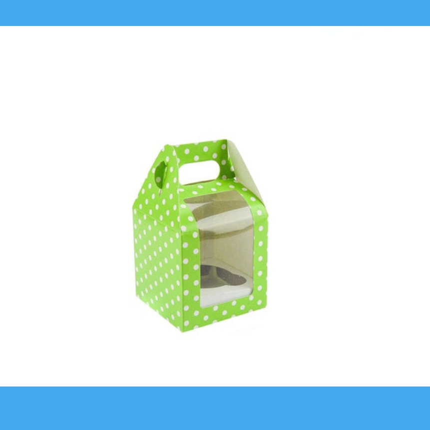 Gift Box with Handle with Recycled Material - Green or PolkaDot Color